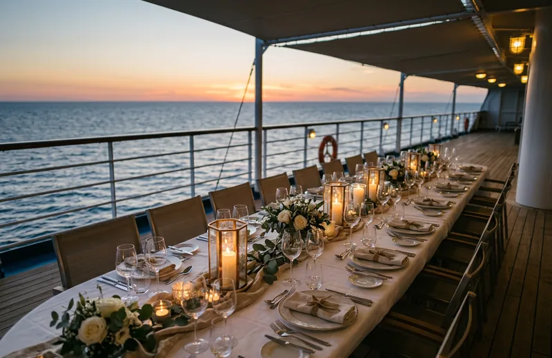 A celebration dinner on deck aboard Golden Mango